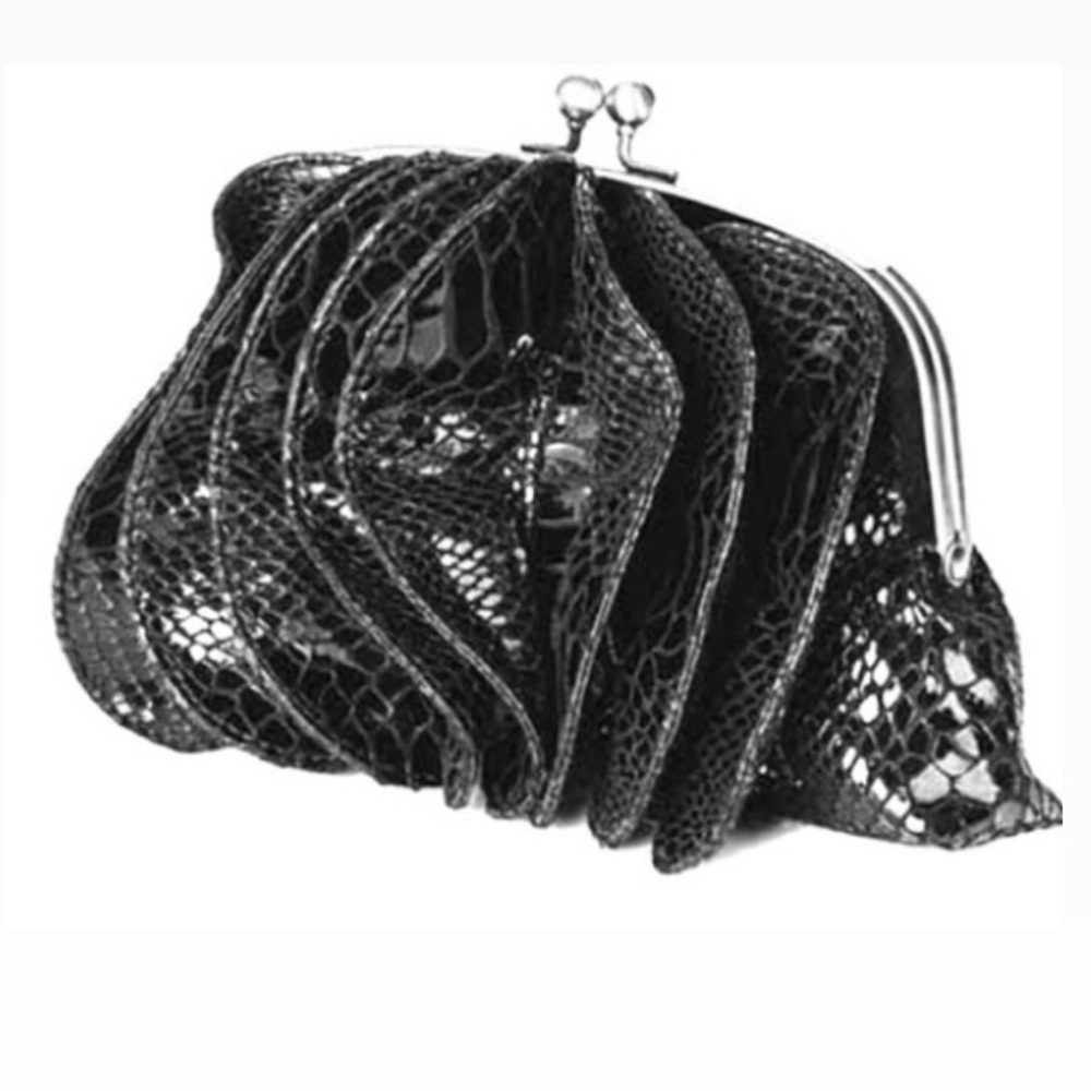 Gorgeous Black Faux Crocodile Skin Clutch